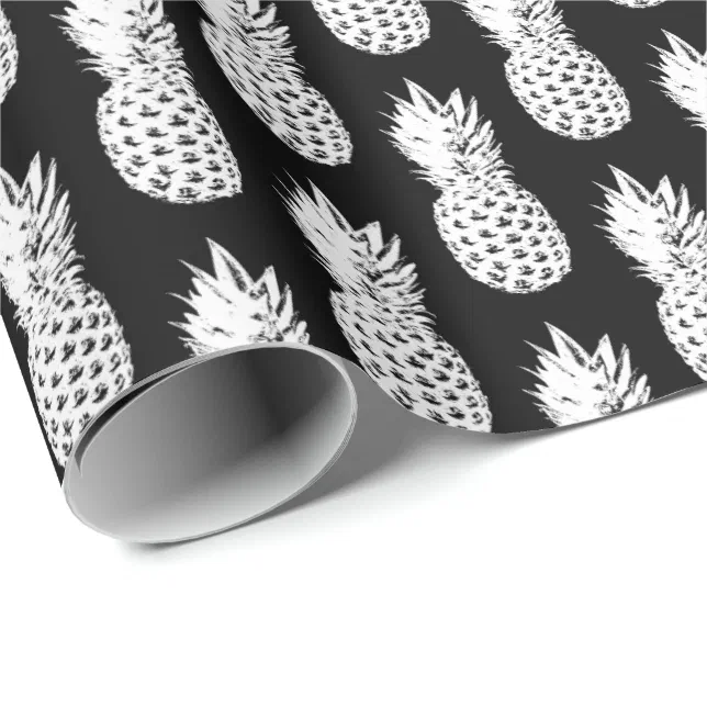 Black and white pineapple pattern wrapping paper | Zazzle