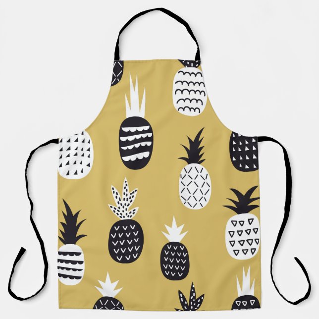 Black and white pineapples seamless pattern apron (Front)
