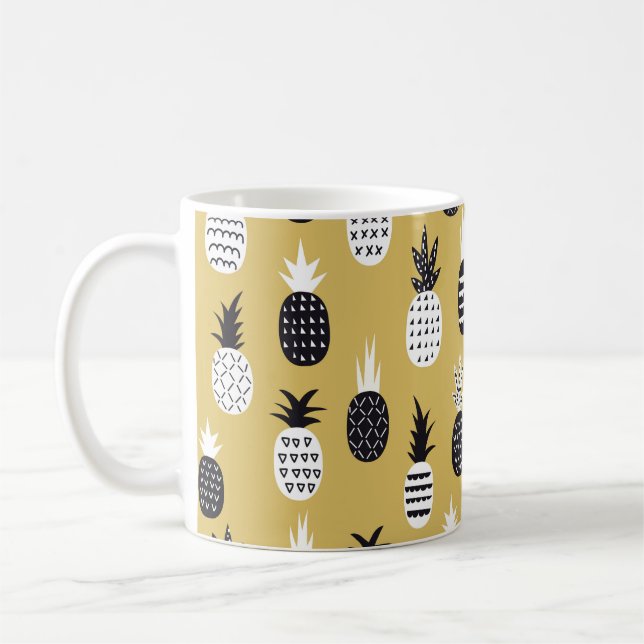 Black and white pineapples seamless pattern coffee mug (Left)