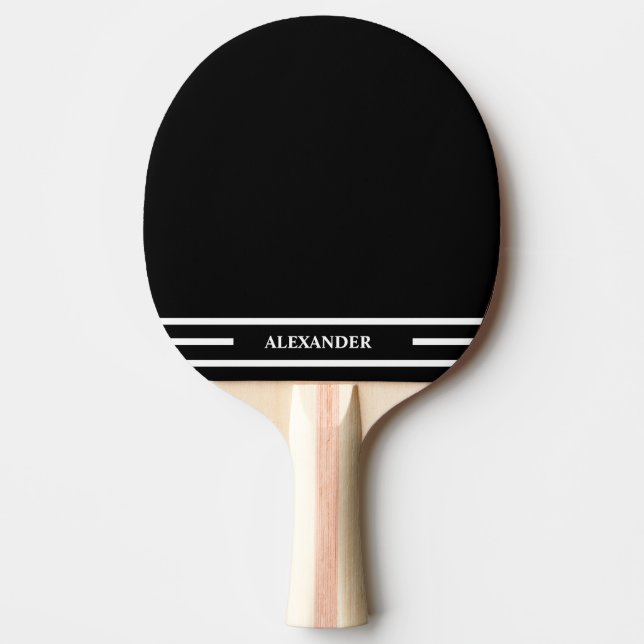 Black and White Ping Pong Paddle with Name (Front)