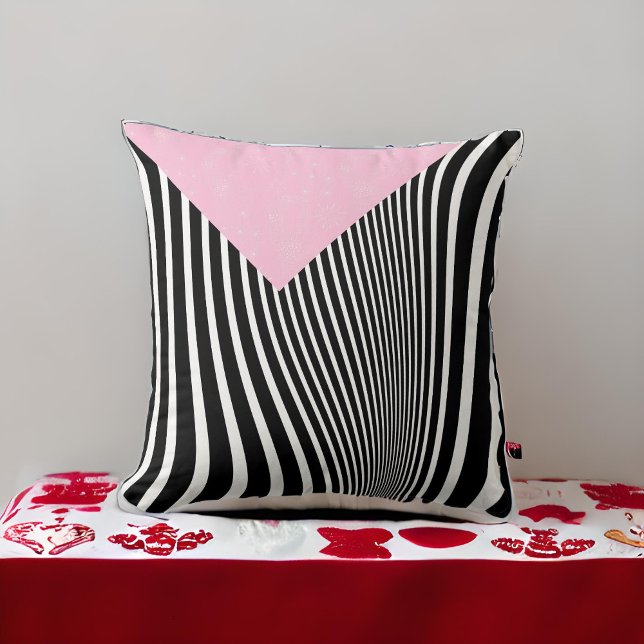 Black and White Pink and Curvy Zebra Stripe Throw Pillow (Creator Uploaded)
