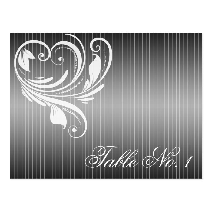 Black and White Pinstripe Heart Table Number Post Card