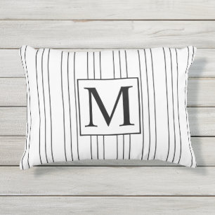Black and White Pinstripe Monogram Outdoor Pillow