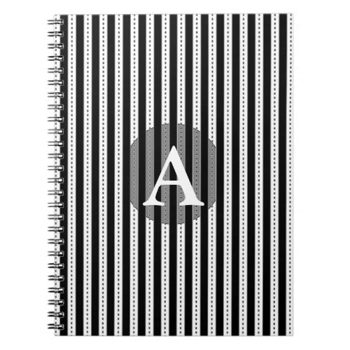 Black and White Pinstripes Personalized Monogram Notebook