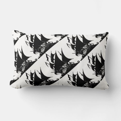 Black and White Pirate Ship Lumbar Pillow