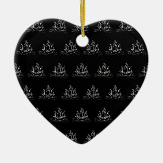 Black and White Pirate Ship Pattern. Ceramic Ornament