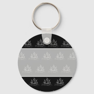Black and White Pirate Ship Pattern. Keychain
