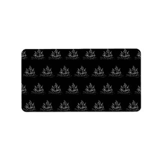 Black and White Pirate Ship Pattern. Label