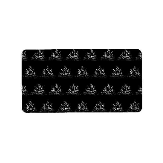 Black and White Pirate Ship Pattern. Label (Front)