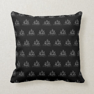 Black and White Pirate Ship Pattern. Throw Pillow