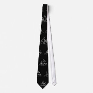 Black and White Pirate Ship Pattern. Tie