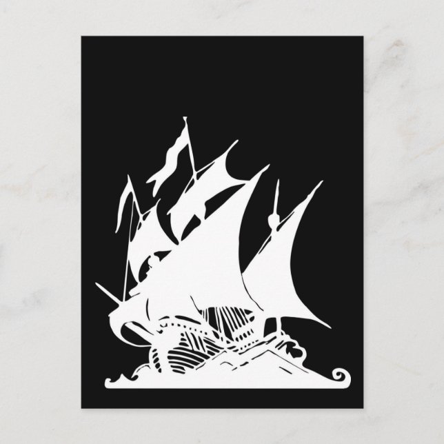Black and White Pirate Ship Postcard (Front)