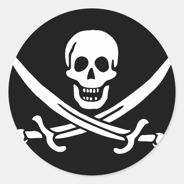 Black and white pirate skull symbol classic round sticker (Front)