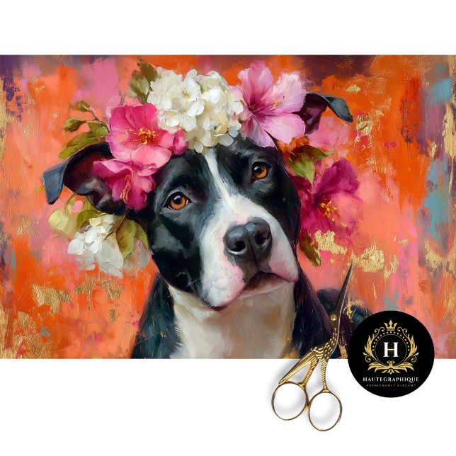Black and White Pit Bull Floral Crown Tissue Paper (Creator Uploaded)