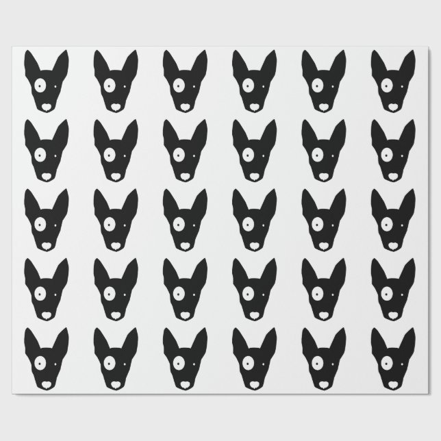 BLACK AND WHITE PIT BULL TERRIER PATTERN WRAPPING PAPER (Flat)