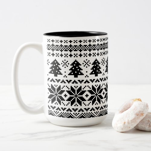 Black and White Pixel Knit Sweater Winter Mug