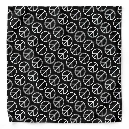 Black and white pixel peace sign symbol pattern bandana