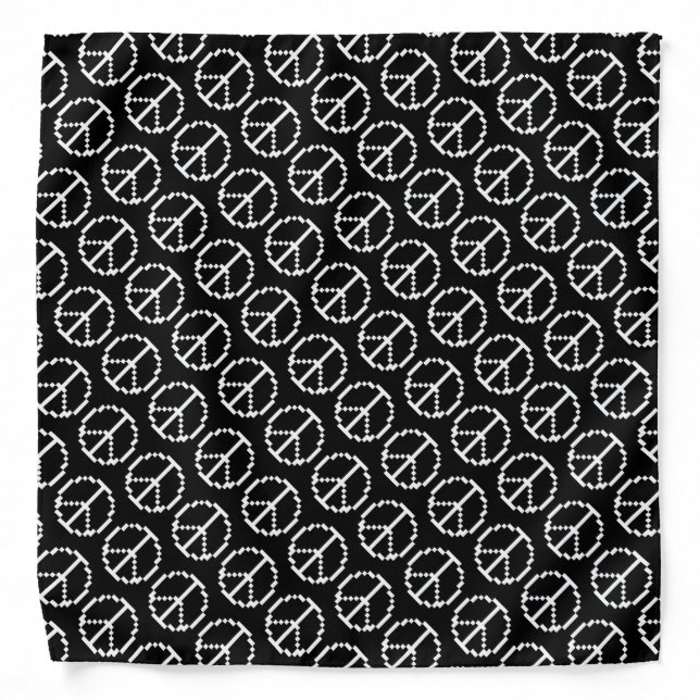 Black and white pixel peace sign symbol pattern bandana (Front)