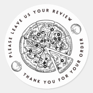 Black and White Pizza Leave Review Thank You Classic Round Sticker