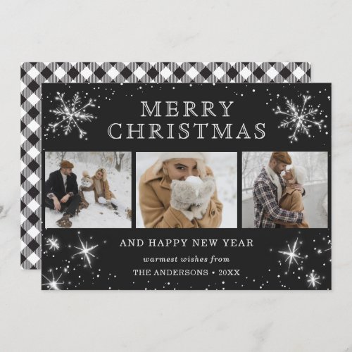 Black and White Plaid 3 Photo Holiday Cards