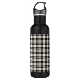 Black and White Plaid Black Water Bottle