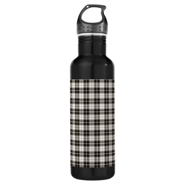 Black and White Plaid Black Water Bottle (Front)