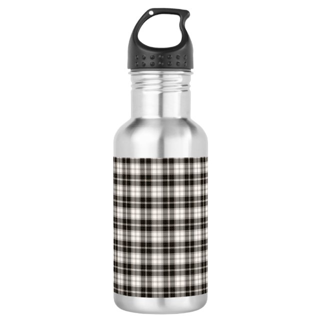 Black and White Plaid Black Water Bottle (Front)
