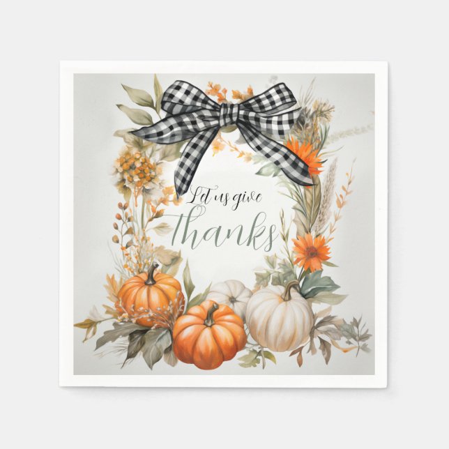 Black and White Plaid Bow Thanksgiving Napkins (Front)