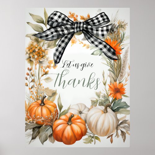 Black and White Plaid Bow Thanksgiving Poster