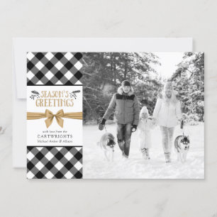 Black and White Plaid Buffalo Check Brown Kraft Holiday Card