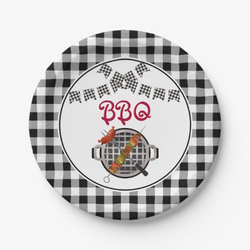 Black and White Plaid Bunting Banner BBQ Party Paper Plates