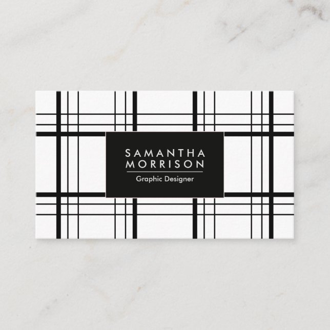 Black and White Plaid Business Card (Front)