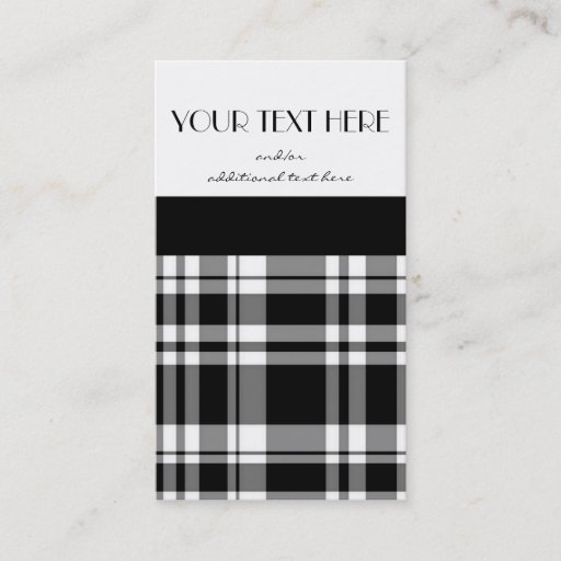 Customizable Black and White Plaid Business Cards