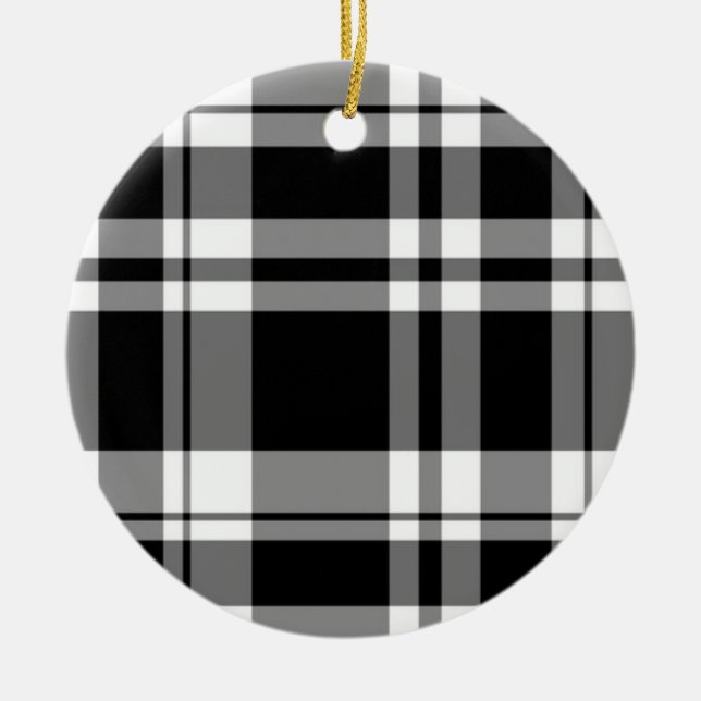 Black and White Plaid Ceramic Ornament (Front)