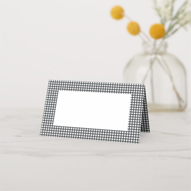 Black and White Plaid Checker Pattern | Holiday Place Card (Front)
