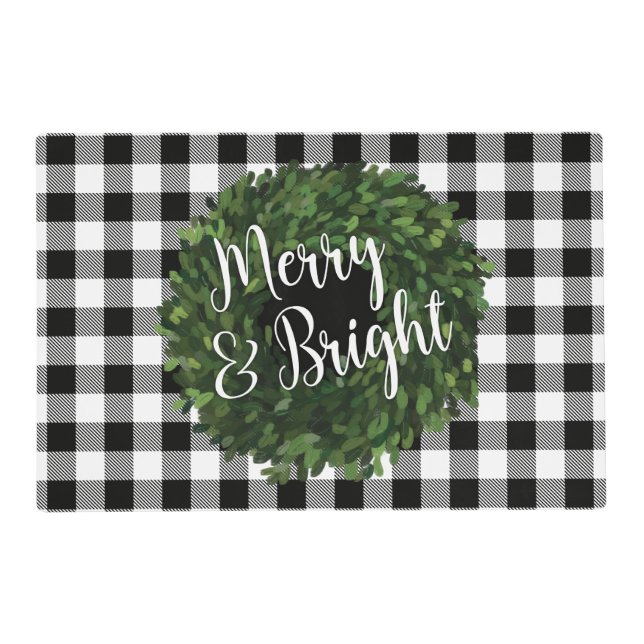 Black and White Plaid Christmas Placemat (Front)