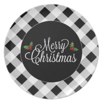 Black and White Plaid Merry Christmas Plate Black and White Plaid Merry Christmas Plate
