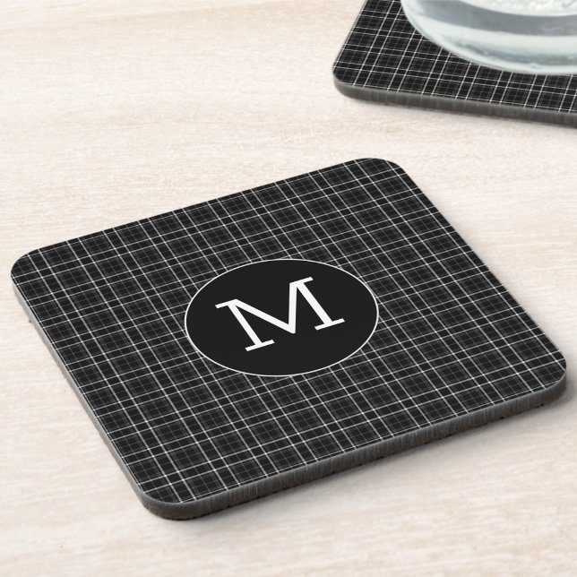 Black and White Plaid Monogram  Beverage Coaster (Creator Uploaded)