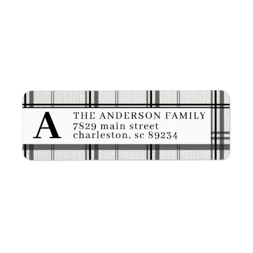 Black and White Plaid Monogrammed Return Address Label