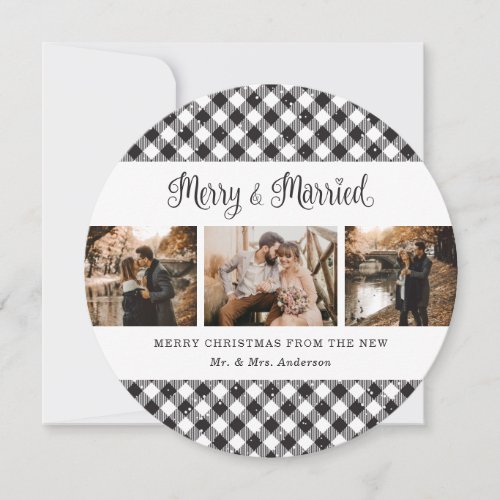 Black and White Plaid Newlyweds Christmas Cards