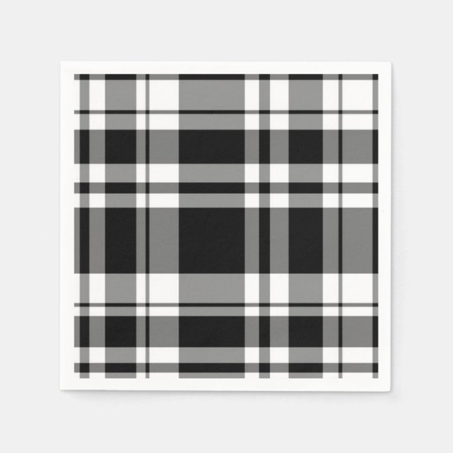 Black and White Plaid Paper Napkins (Front)