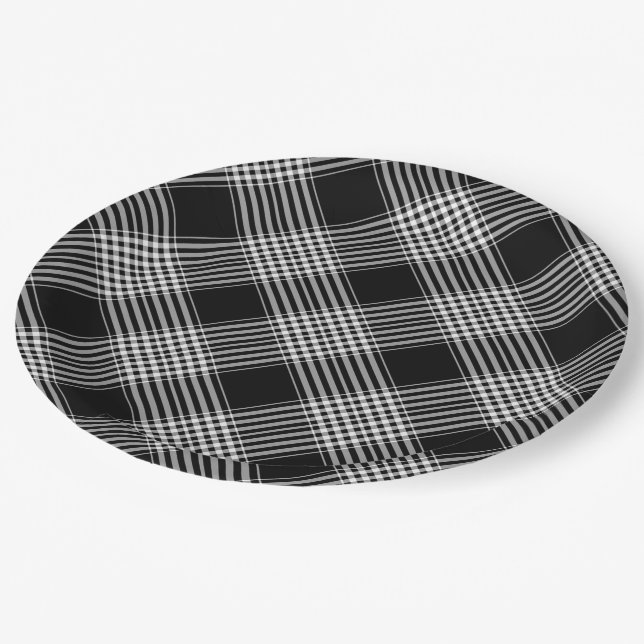 Black And White Plaid Paper Plates (Angled)