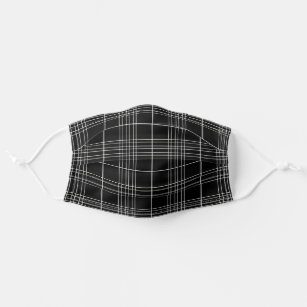 Black and White Plaid Pattern Adult Cloth Face Mask