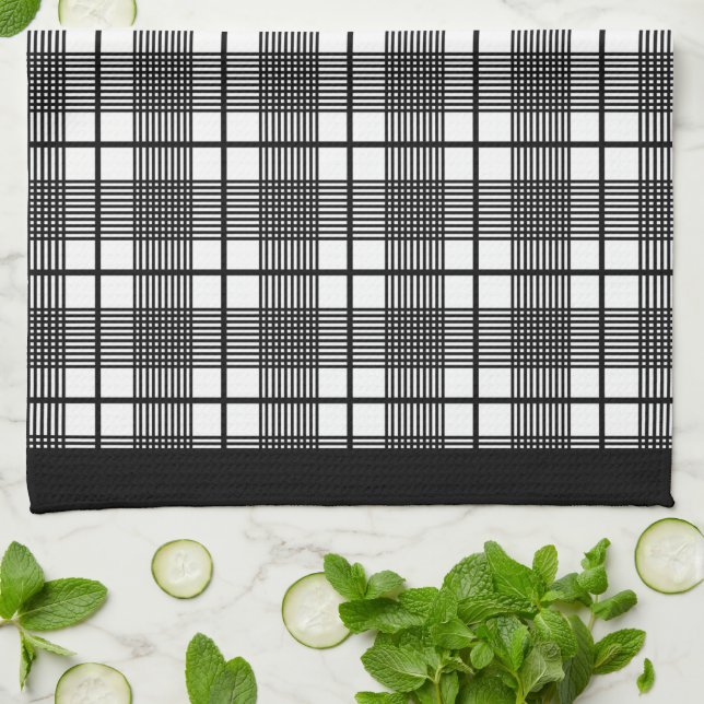 Black and White Plaid Pattern Kitchen Towel (Folded)