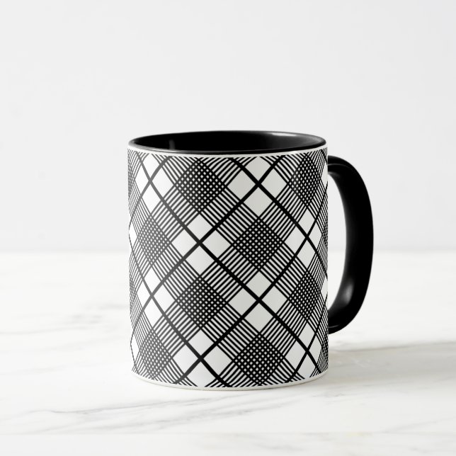 Black and White Plaid Pattern Little Glen Coffee M Mug (Front Right)
