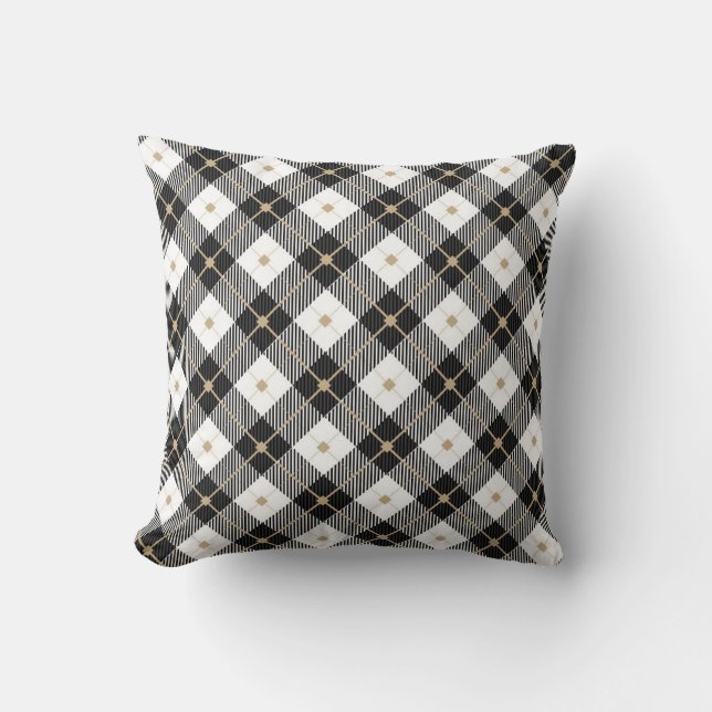 Black and White Plaid Pattern Throw Pillow (Front)