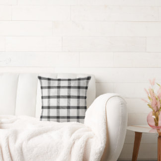  Black and White Plaid Pattern with Gradient Backg Throw Pillow