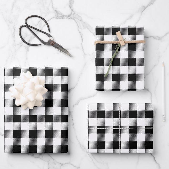Black And White Plaid Pattern Wrapping Paper Sheets (Front)