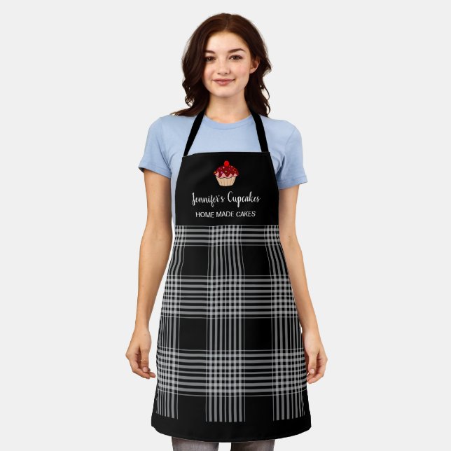 Black and white plaid professional bakery apron (Worn)