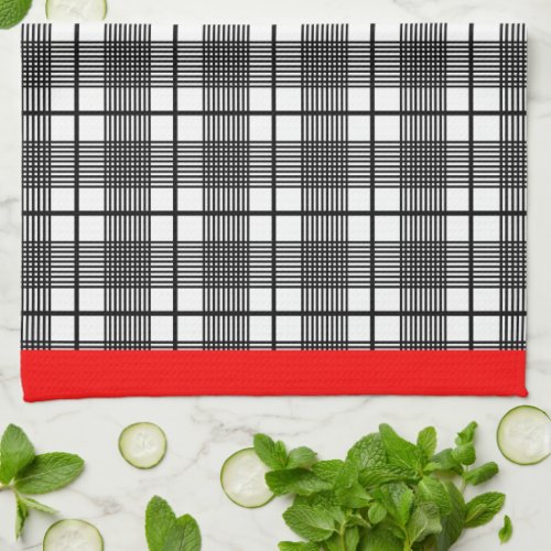 Black and White Plaid Red Border Kitchen Towel